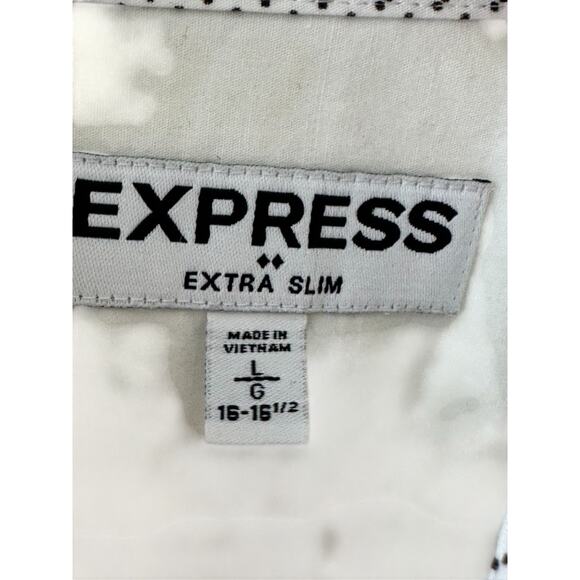 Express Extra Slim White w/ Black Pattern Button-Up Shirt Men's Large 16-16.5 - Picture 6 of 6